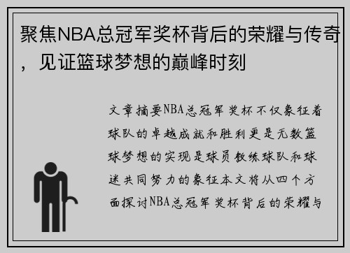 聚焦NBA总冠军奖杯背后的荣耀与传奇，见证篮球梦想的巅峰时刻